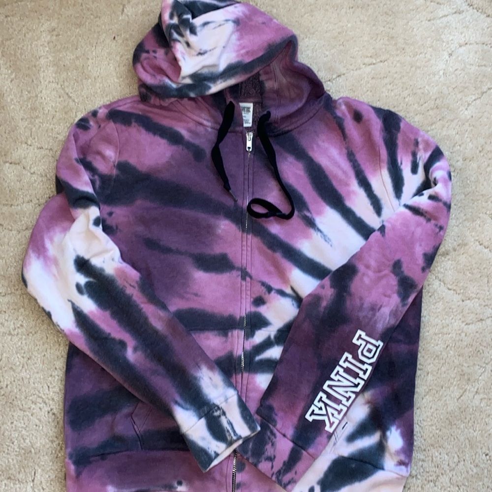 PINK Victoria’s Secret purple tie-died hoodie, size M